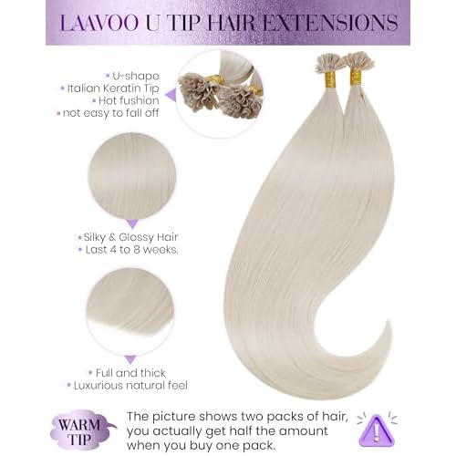 LaaVoo Blonde U Tip Hair Extensions Human Hair Platinum Blonde K Tip Hair Extensions Real Human Hair 24 inch Long Straight Remy Utip Hair Extensions Keratin Hair Extensions 50g/50s