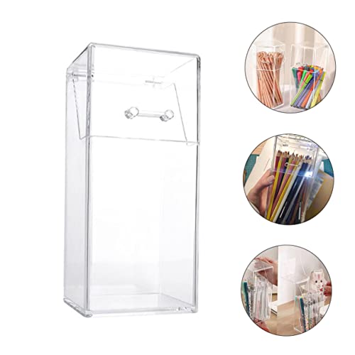 2Pcs Acrylic Makeup Brush Holder with Lid, Clear Makeup Holder, Cosmetic Organizer Cosmetic Storage Display Box for Dressing Tables and Vanity, 3.34 x 3.34 x 8.25inch