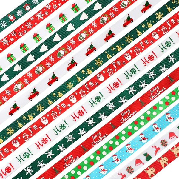 Christmas Grosgrain Ribbon - 15 Yards, 3/8 Inch, Festive Pattern
