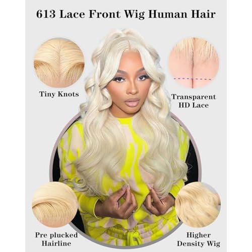 613 Lace Front Wig Human Hair Blonde Lace Front Wig Human Hair 13x4 Body Wave Lace Front Wig Human Hair Transparent 613 Frontal Wig Pre Plucked With Baby Hair 180% Density 18 Inch
