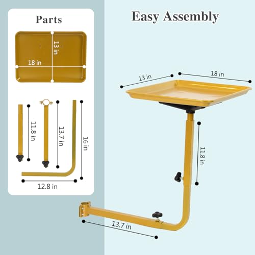 Salon Tray for Hair Stylist Steel Salon Tray Attached to Chair 360 Degree Rotating for Barber Chairs Hairdressing Tools Tattoo(Golden)