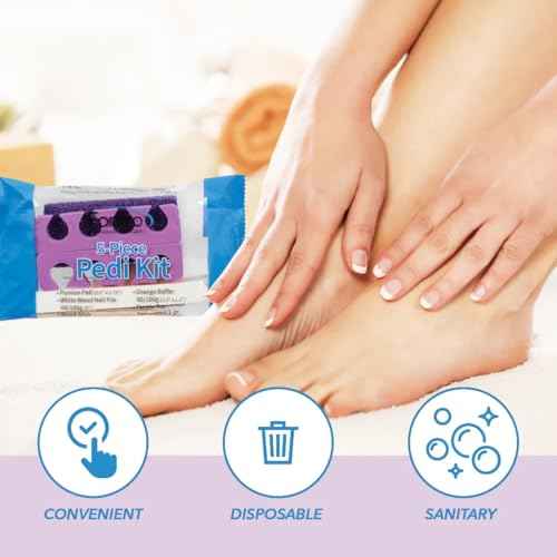 ForPro 5-Piece Pedi Kit, 100-Count, Individually-Packed Pedicure Set, Purple Pumice Pad, Wood Nail File 80/100 Grit, Mini Buffer 80/100 Grit, Wood Stick, Toe Separators