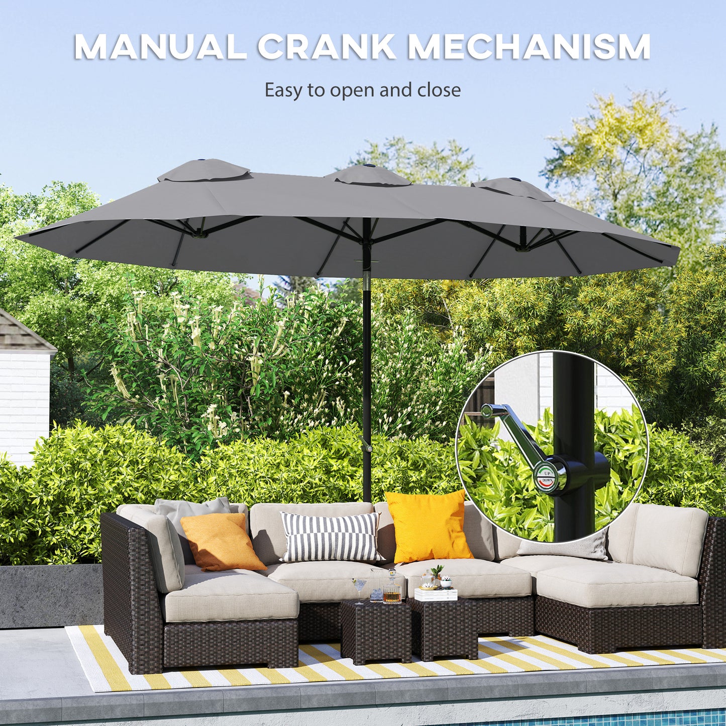 Double Sided Patio Umbrella - 9.7 ft Outdoor Market Umbrella, Gray
