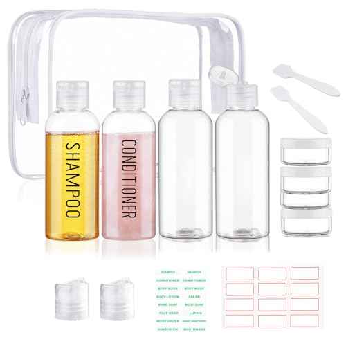 Travel Bottles for Toiletries 8 Pack 3.4oz 0.35oz TSA Approved Travel Size Containers Leak Proof Plastic Small Cream Jars Squeezable Empty Toiletry Bottles for Shampoo Conditioner(Clear)