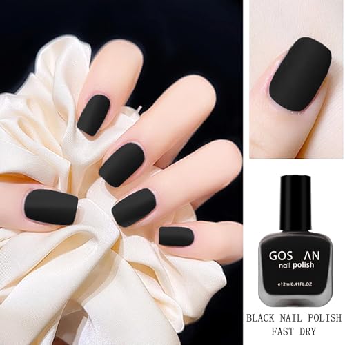 Matte Black Nail Polish - Fast Dry, Dark Shade, Matte Top Coat, 12ML