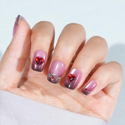 Halloween Press On Nails Short - Moonfang Glow, French Tip Press On Fake Nails Acrylic Square Halloween Nails Press on with Nail Glue, Stick On Vampire Nails in 16 Sizes - 32 PCS Soft Gel Kit