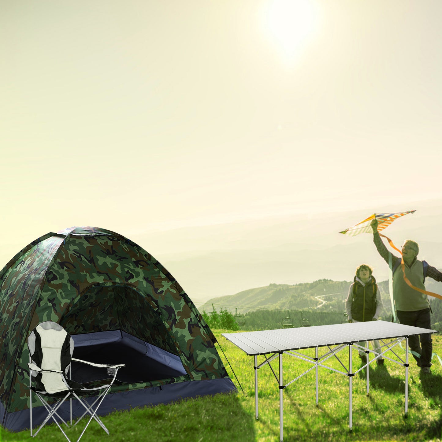 Medium Camping Chair - Grey Iron Frame, Off-White Fabric