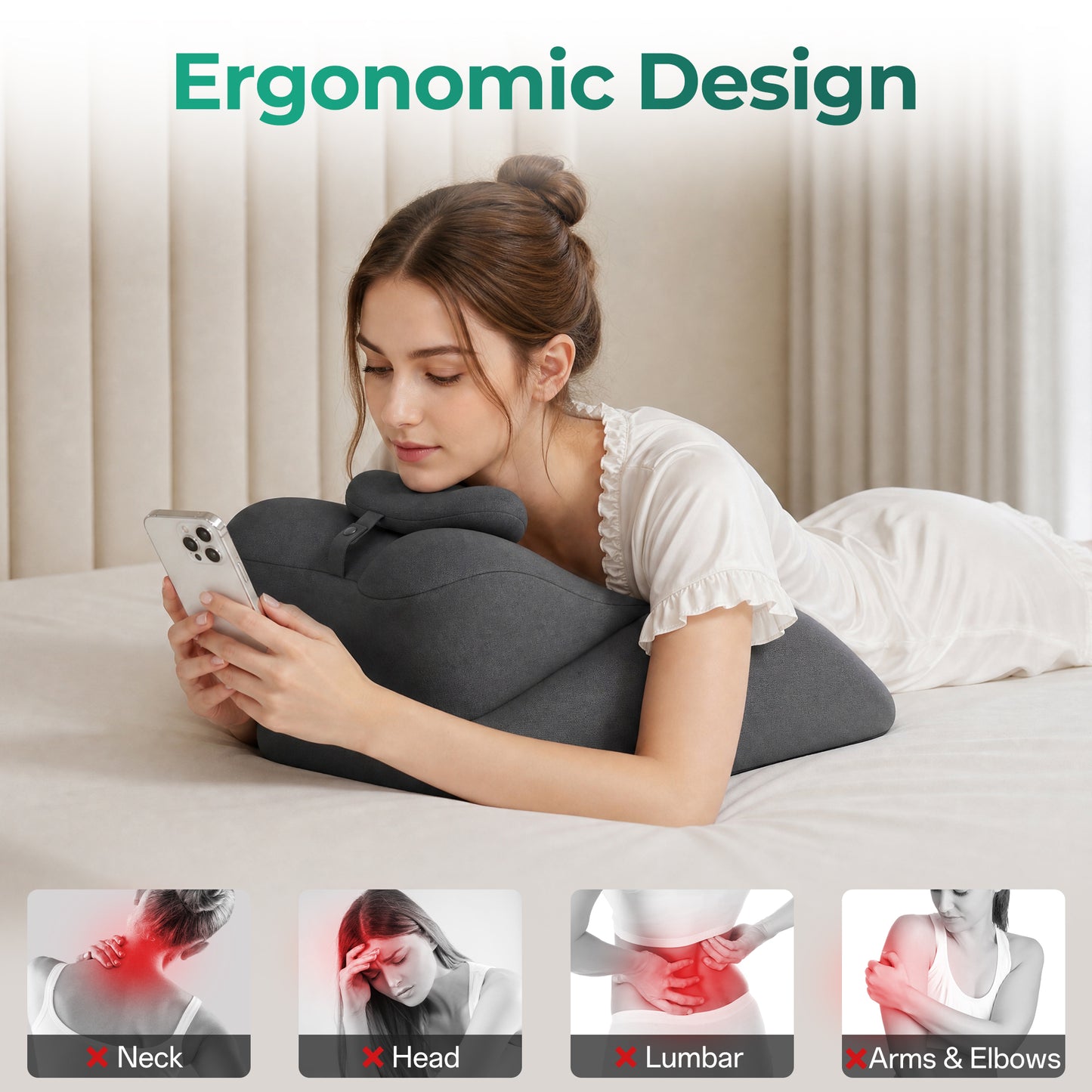 Ergonomic Memory Foam Wedge Pillow for Couples - Dark Grey