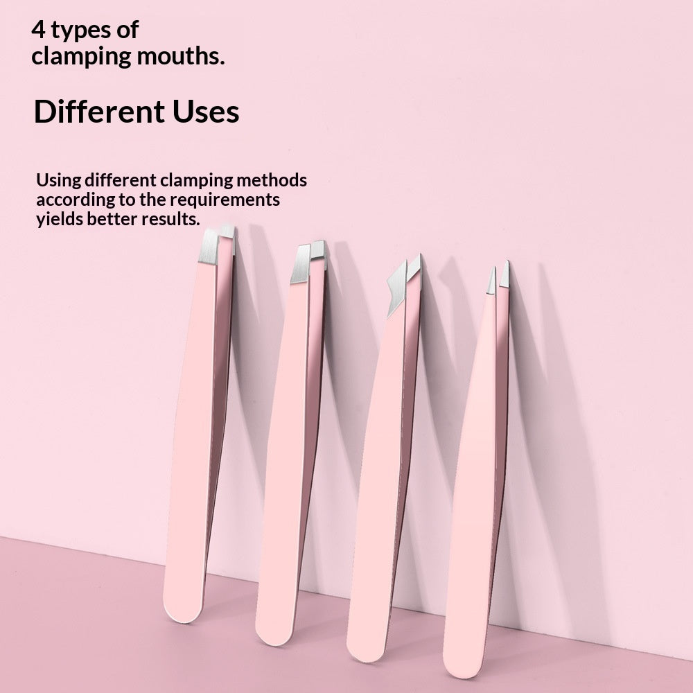 Stainless Steel Eyebrow Tweezers Set - 4-Piece