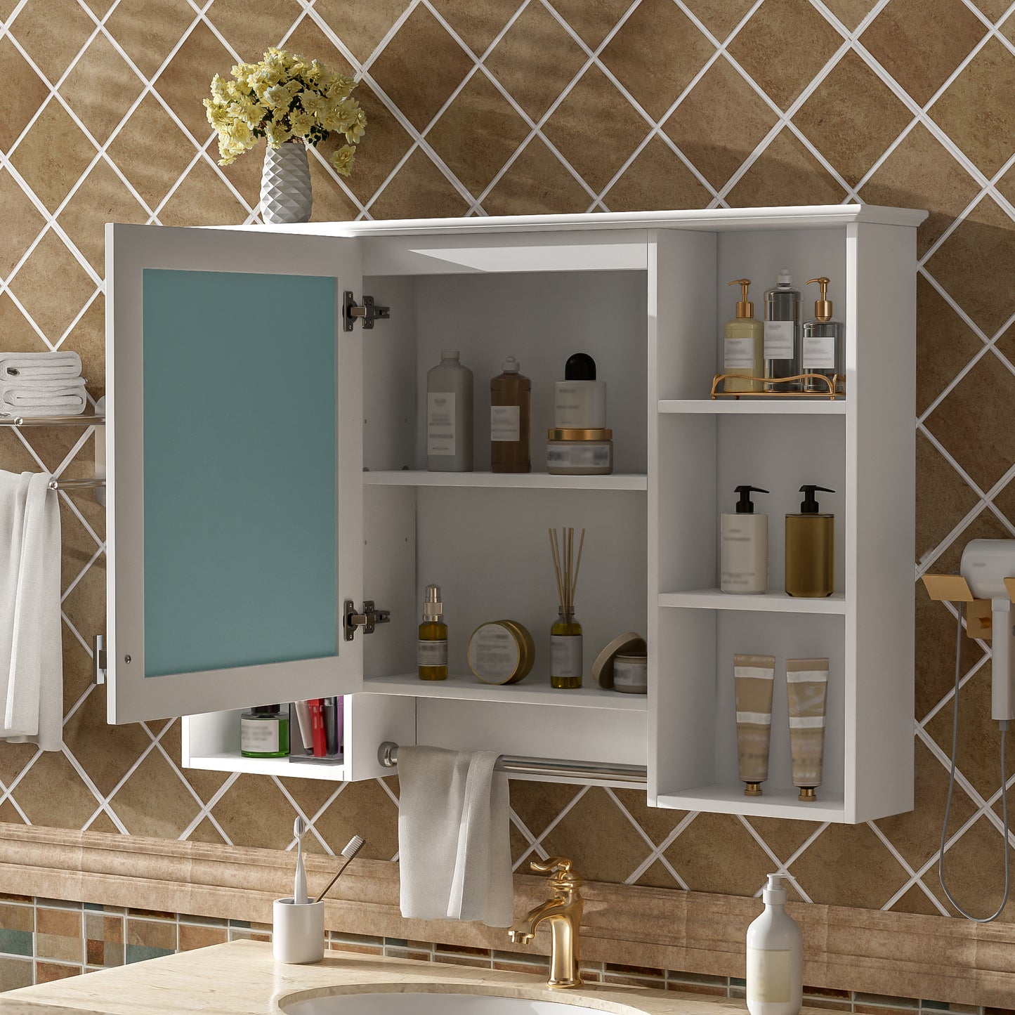 42-Inch Wall-Mounted Bathroom Mirror Cabinet with Adjustable Shelf
