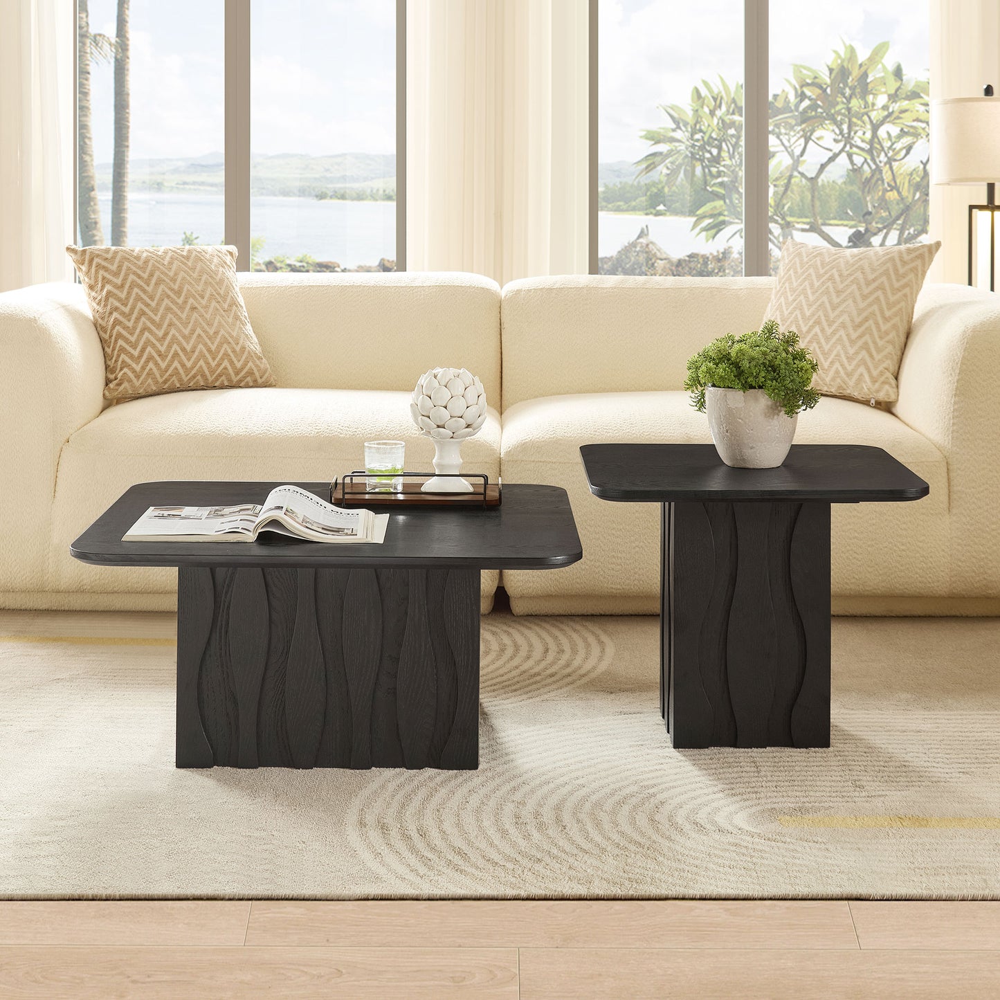 Nesting Square Coffee Table Set - Black, Mid-Century Design