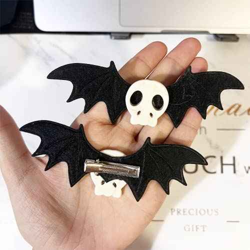 1pair Halloween Skull Bat Hair Clips Retro Hairpin with Punk Clips Novelty Hair Style Making (Bat Skull)