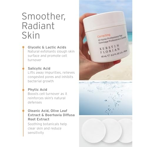 Kerstin Florian Correcting At Home Professional Peel | Glycolic & Lactic Acid Exfoliating Pore Pads (50 individual pads)