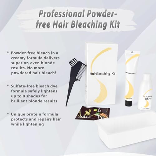 Gentle Cream Hair Bleach Kit, Ammonia-Free Bleach for Hair with Developer, Lifts Up to 8 Levels, No-Drip Hair Lightening Kit for Home Use