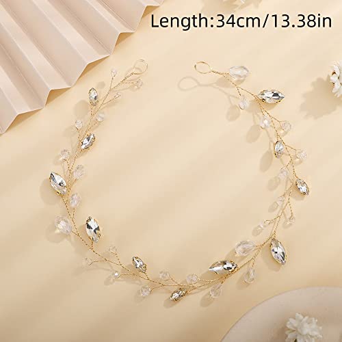 Teyglen Bridal Rhinestone Crystal Hair Vine - Handmade Long Black Rhinestones Headband for Brides, Vintage Headpieces for Women, Party Prom Birthday (Black)