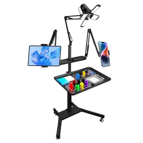 Salon Multifunctional Dual Stands Tattoo Workstation with LED Tattoo Light& Wheels with Universal Wheels Tattoo Equipment for Tattoo Beauty and Hair Salon Studio