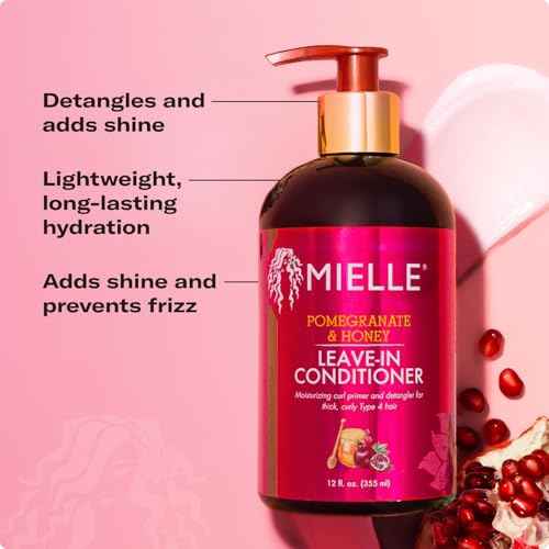 Mielle Organics Pomegranate & Honey Leave In Conditioner for Curly Hair - Moisturizing Detangler & Curly Hair Treatment to Help Repair Damage, Prevent Frizz & Improve Shine (12 Fl Oz)