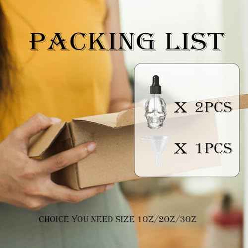 2 pcs Set 1OZ Transparent/Black Skull Glass Dropper Bottle Leakproof Essential Oils Bottle for Storage and Travel (Transparent, 1 OZ)