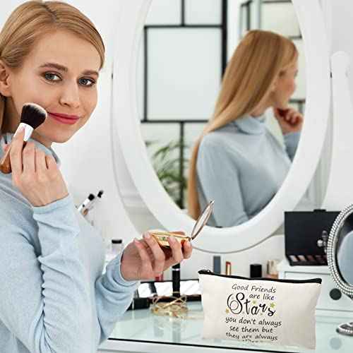 18 Pieces Friendship Gifts for Women Good Friends Are Like Stars Cosmetic Bags Birthday Christmas Gifts for Friends Roommate, BFF, Female, Lady, Travel Toiletry Organizer Makeup Pouch with Zipper