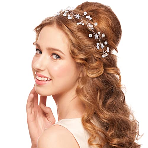 Yolev Flower Girl Headpiece - Bridal Bridesmaid Hair Accessories for Kids: White Flower Headband and Party Headdress