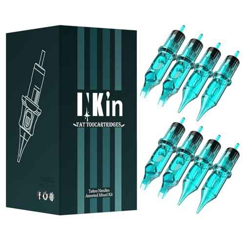 INKin Tattoo Cartridge Needles 50Pcs Assorted Mixed Size Curved/Round Magnum #12 Standard 5RM/7RM/9RM/11RM/13RM Tattoo Needles with Safety Membrane for Tattoo Gun Machine Pen