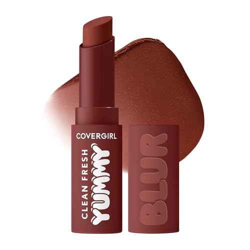 COVERGIRL Clean Fresh Yummy Blur Lipstick, Blurring Effect, Matte Lip Color, Fresh Pear Flavored, Vegan Formula - 180 Hunny Blur (Deep Plum)