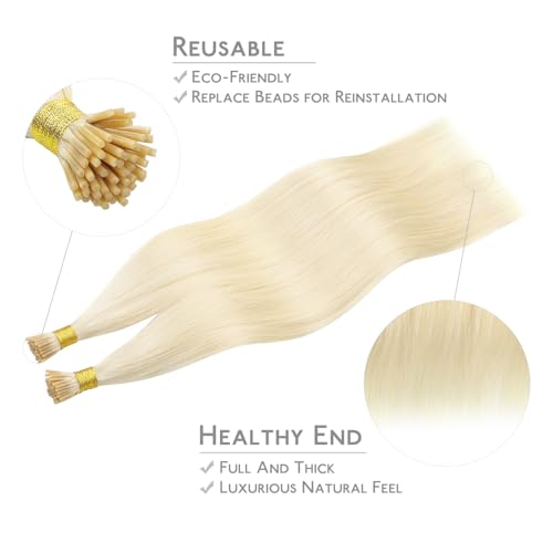 WENNALIFE I Tip Hair Extensions Real Human Hair, 100g 200s 14 Inch Platinum Blonde Remy Itip Human Hair Extensions Invisible Itips Straight I Tips Cold Fusion Extensions