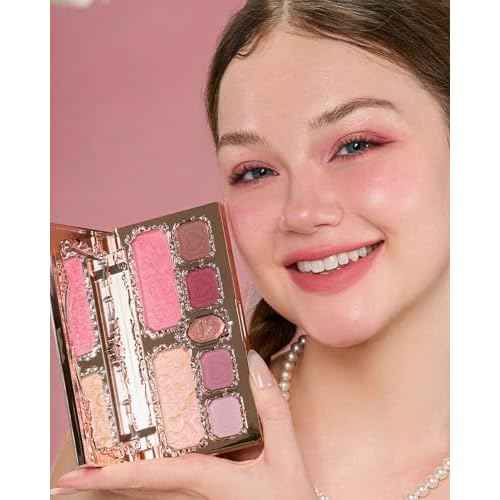 Flower Knows Strawberry Cupid Makeup Palette,Eyeshadow,Blush,Highlighting & Contour All-in-One Face Makeup Palette with 4 Matte+3 Shimmer Pink Shades(S02 Cupid's Mischief,0.49 Oz)