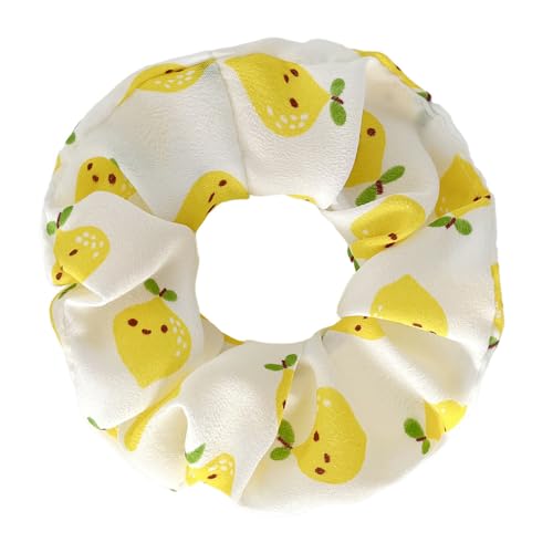 Flower Fruits Scrunchies for Hair Yellow Elastic Hair Bands Ties, Glittery Daisy Flowers Pear Cherry Strawberry Hair Ties Ponytail Holders for Women Girls (12 Pcs Fruit B)