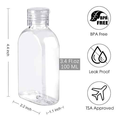 TUZAZO 6 Pack Travel Bottles for Toiletries 3.4oz/100ml Travel Size Containers TSA Approved, Clear Plastic Lotion Bottle Refillable Squeeze Bottles with Flip Cap for Shampoo, Conditioner & Lotion