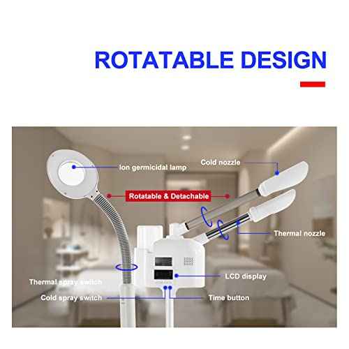 Professional Facial Steamer 3 in 1 Steamer for Face with Hot & Cold Nozzle 5X LED Magnifying Lamp Facial Steamer for Esthetician Beauty Face Equipment Use at Home or Salon