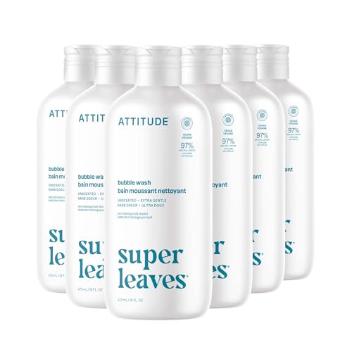 ATTITUDE Bubble Bath, EWG Verified, Plant and Mineral-Based, Dermatologically Tested, Vegan Body Care Products, Extra Gentle, Unscented, 16 Fl Oz (Pack of 6)