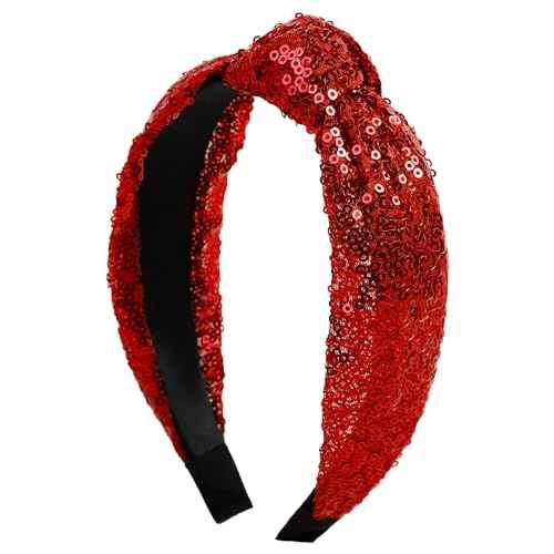 Huachi Top Knot Headbands for Women Girls Halloween Sparkly Sequin Knotted Head Bands for Women¡¯s Hair Accessories Holiday Black Red Festival Hairbands Turban Christmas Gifts