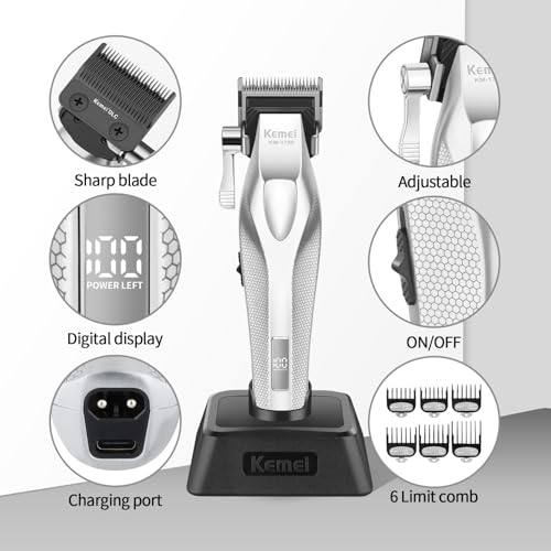 KEMEI KM-1798 Professional Hair Clipper for Men, Cordless Beard Trimmer, Barber Clippers with USB Rechargeable, Edgers, Fade Clipper, Gift for Men