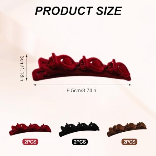 6 Pcs Braid Hair Clips for Women Girls (Red+Black+Brown)