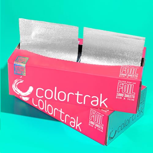 Colortrak Embossed Sheets Silver Aluminum Foil Pop-up Dispenser, 1000 Pre-cut Sheets Non-slip Textured for Hair Foil Coloring and Highlighting Applications, Silver, 5 x 11