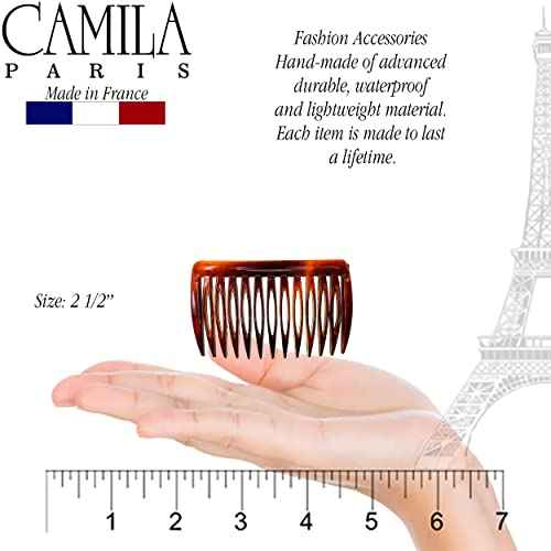 Camila Paris AD825/2 French Hair Side Comb, Small, Curved Tortoise Shell French Twist Hair Combs Decorative, Strong Hold Hair Clips for Women Bun Chignon Up-Do Girls Hair Accessories, Made in France