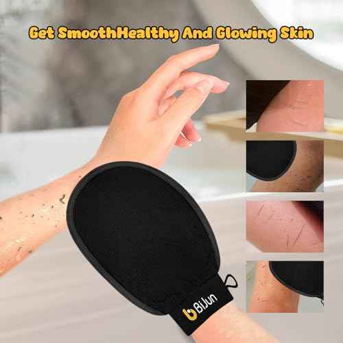 BiJun Exfoliating Glove, Moroccan Kessa Scrub Exfoliating Gloves, Deep Exfoliating Mitt Body Scrub Premium Scrub, at Home Shower or Bath Exfoliating Gloves for Dead Skin Remover