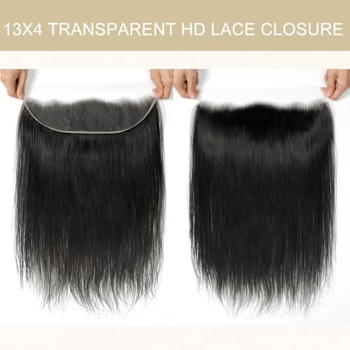13x4 Straight Frontal Transparent HD Closure Human Hair Brazilian Virgin Hair Ear To Ear Lace Frontal Closure Pre Plucked With Baby Hair Natural Colo 20inch