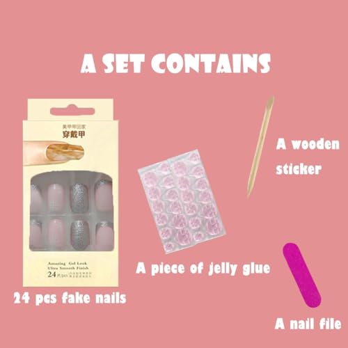 24 Pcs Christmas False Nails Square Snowflake Press on Nails Xmas Square Red Fake nails Acrylic Full Cover Stick on Nails for Women and Girls (M)