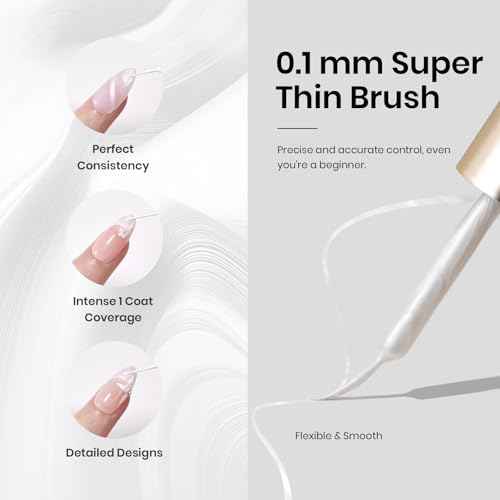 Beetles White Liner Gel Polish, 7ml Pearl White Gel Liner Nail Art Pearlescent Silver Shell Glitter Swirl Effect Pearl Nail Polish Soak Off UV LED Nail Art Design Gifts for Women