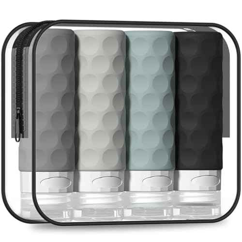 Travel Bottles for Toiletries, 4pcs Tsa Approved 3oz Travel Size Containers, BPA Free Leak Proof Premium Silicone Bottles, Refillable Liquid Squeezable Accessories W/Toiletry Bag