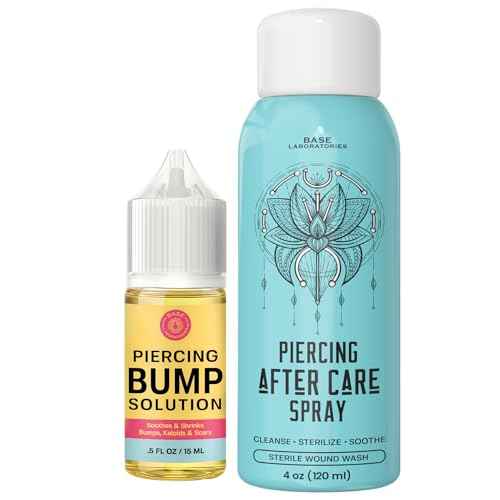 BASE LABORATORIES Piercing Aftercare Kit: Keloid & Piercing Bump Solution Oil(15ml) + Piercing Aftercare Spray (4oz) - for Keloid Bump Removal & Cleansing Soothing Piercings Before & After
