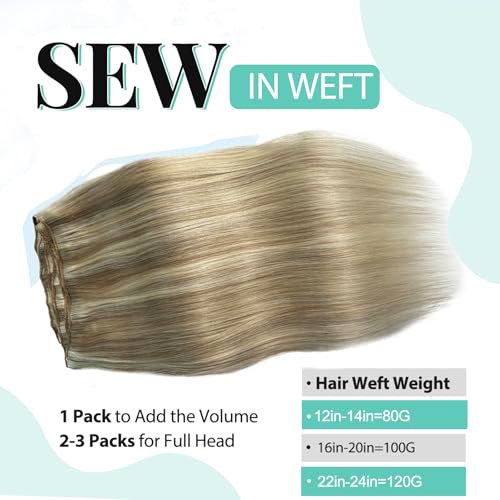 Human Hair Weft Blonde Hair Extensions Real Human Hair Weft Highlights Human Hair Extensions Sew in Brown Mix Ash Blonde Ombre Weft Hair Extensions Human Hair Straight 120g 22inch