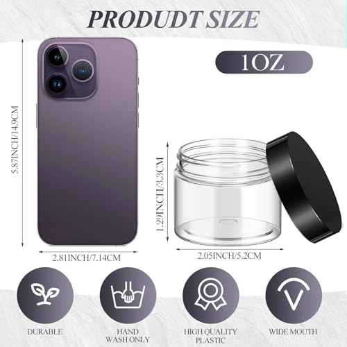 SATINIOR 36 Pieces 1 oz Plastic Jars with Lids Wide Mouth Airtight Reusable Container Acrylic Cosmetic Small Jars for Lotions Ointments Travel Toiletries Creams Make up Storage(Black)