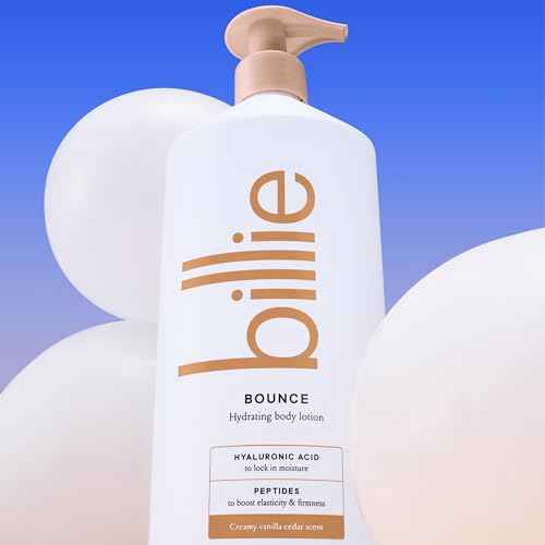 Billie Bounce Hydrating Women's Body Lotion, Vanilla Cedar Scent, with Hyaluronic Acid, 18 fl oz