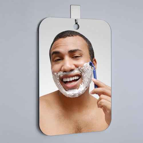 Shatterproof Shower Mirror Fogless for Shaving,(Medium 8x6 Inch) Anti Fog Shaving Mirror Holder NO-Drilling, No Fog Free Waterproof,Small Wall Mounted Bathroom Accessories Camping Hanging Men