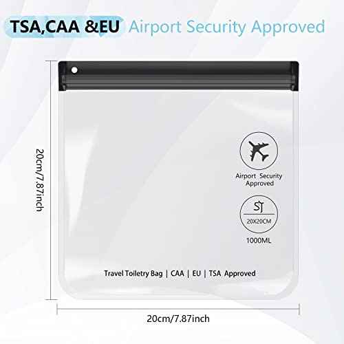 4Pcs Clear TSA Approved Security Toiletry Bag Quart Size for EU UK & US Carry-on Regulations Waterproof & Leakproof Travel Bags for Liquids