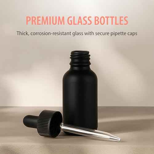 Black Boston Round 1 oz Dropper Bottles | Glass Dropper Bottles for Essential Oils & Aromatherapy | Travel Size 1 oz | 24 Pack