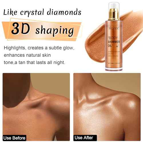Body Shimmer Oil 100ml, Long Lasting Moisturizing Face & Body Luminizer, Waterproof Liquid Illuminator, Shimmer Glitter Oil Highlighter (#04 Golden Brown)